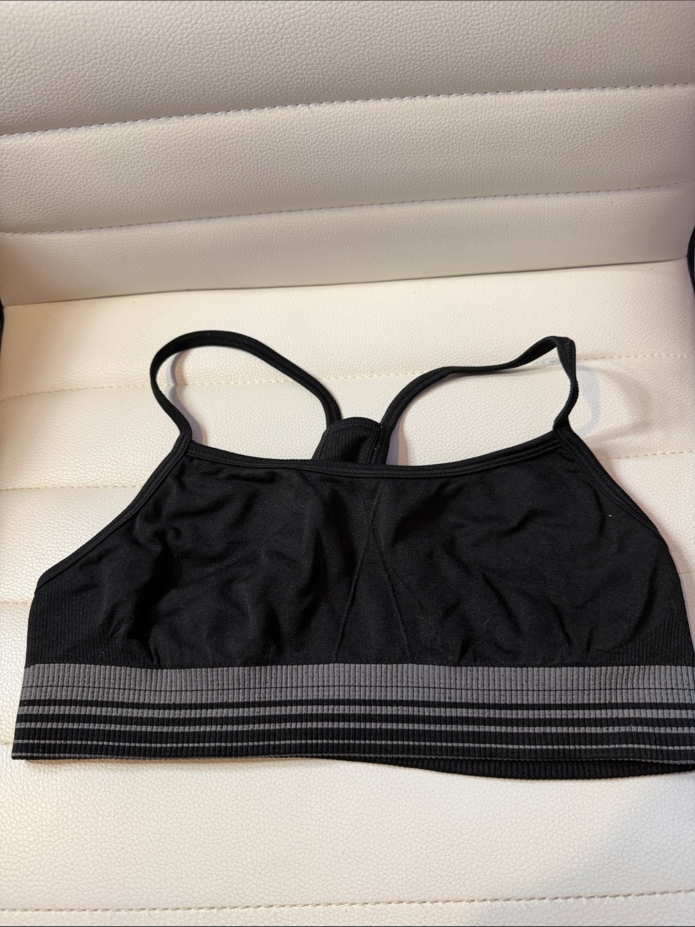 Black Seamless Racerback Sports Bra with Striped Underband